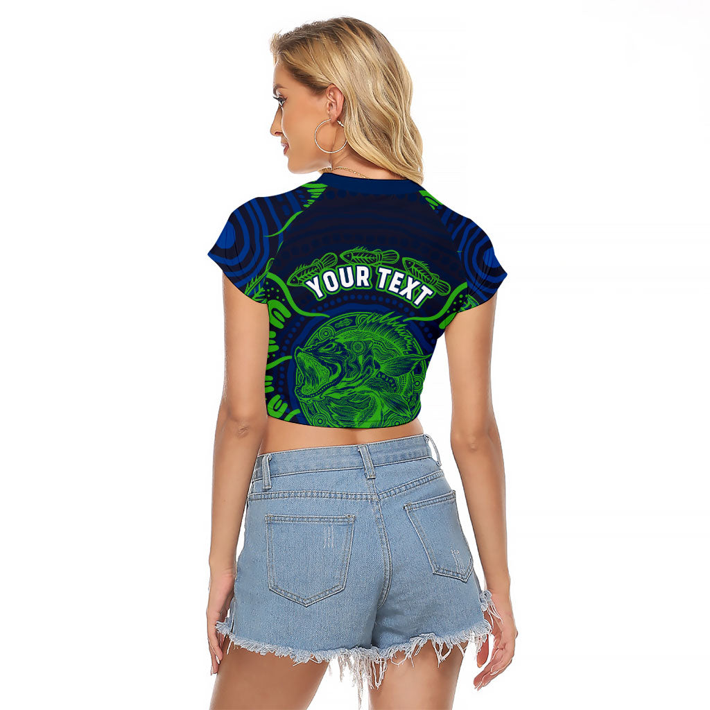 Personalised Barramundi Fishing Raglan Cropped T Shirt Aboriginal Dot Art Fierce Fish
