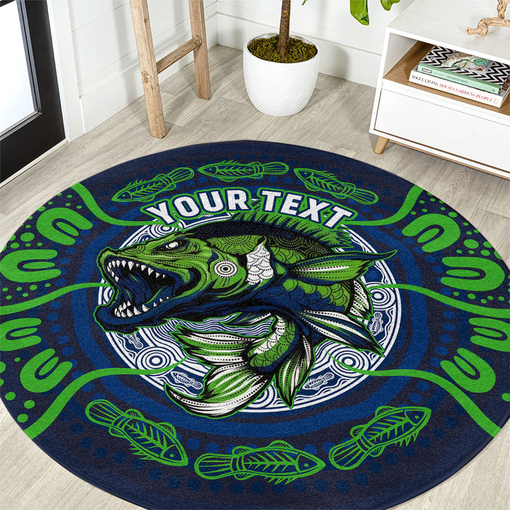 Personalised Barramundi Fishing Round Carpet Aboriginal Dot Art Fierce Fish