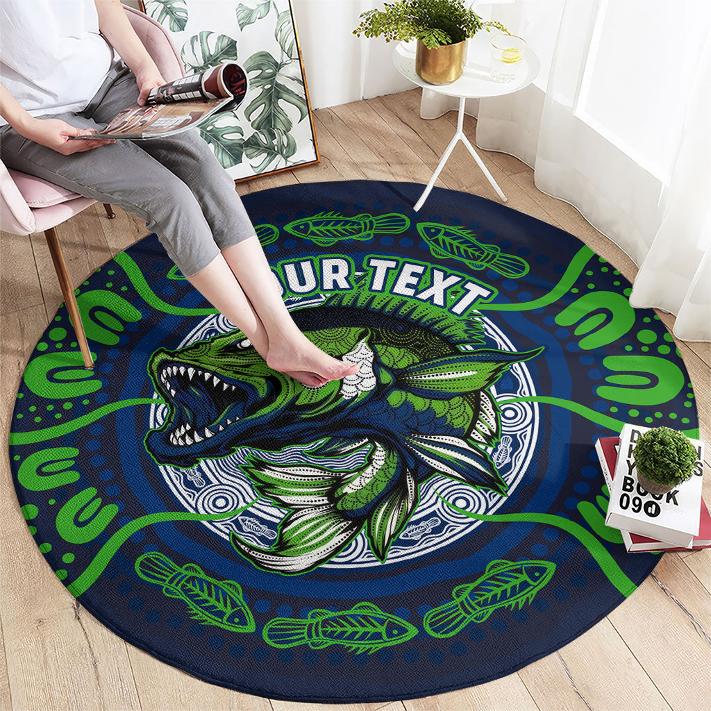 Personalised Barramundi Fishing Round Carpet Aboriginal Dot Art Fierce Fish