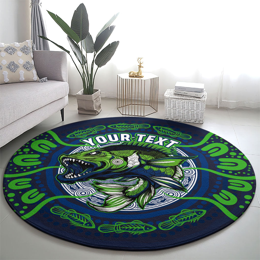 Personalised Barramundi Fishing Round Carpet Aboriginal Dot Art Fierce Fish