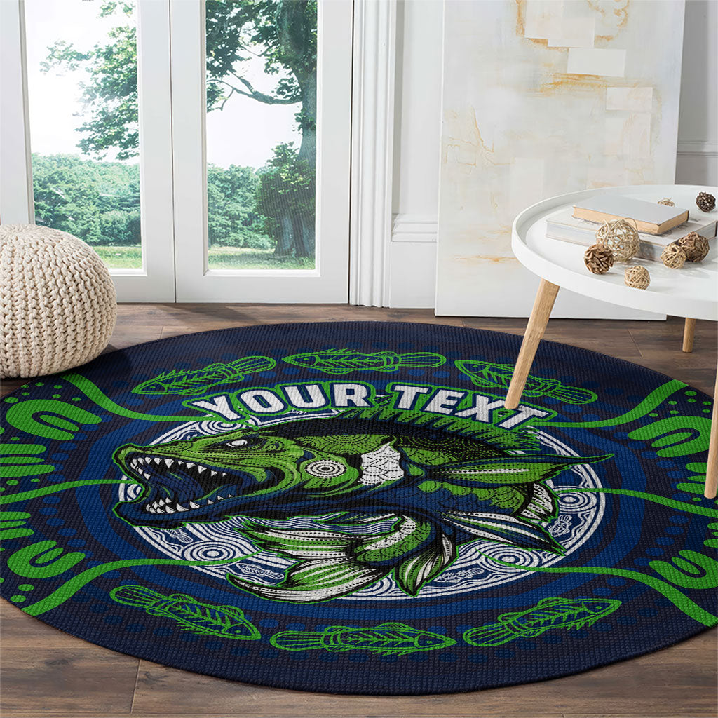 Personalised Barramundi Fishing Round Carpet Aboriginal Dot Art Fierce Fish