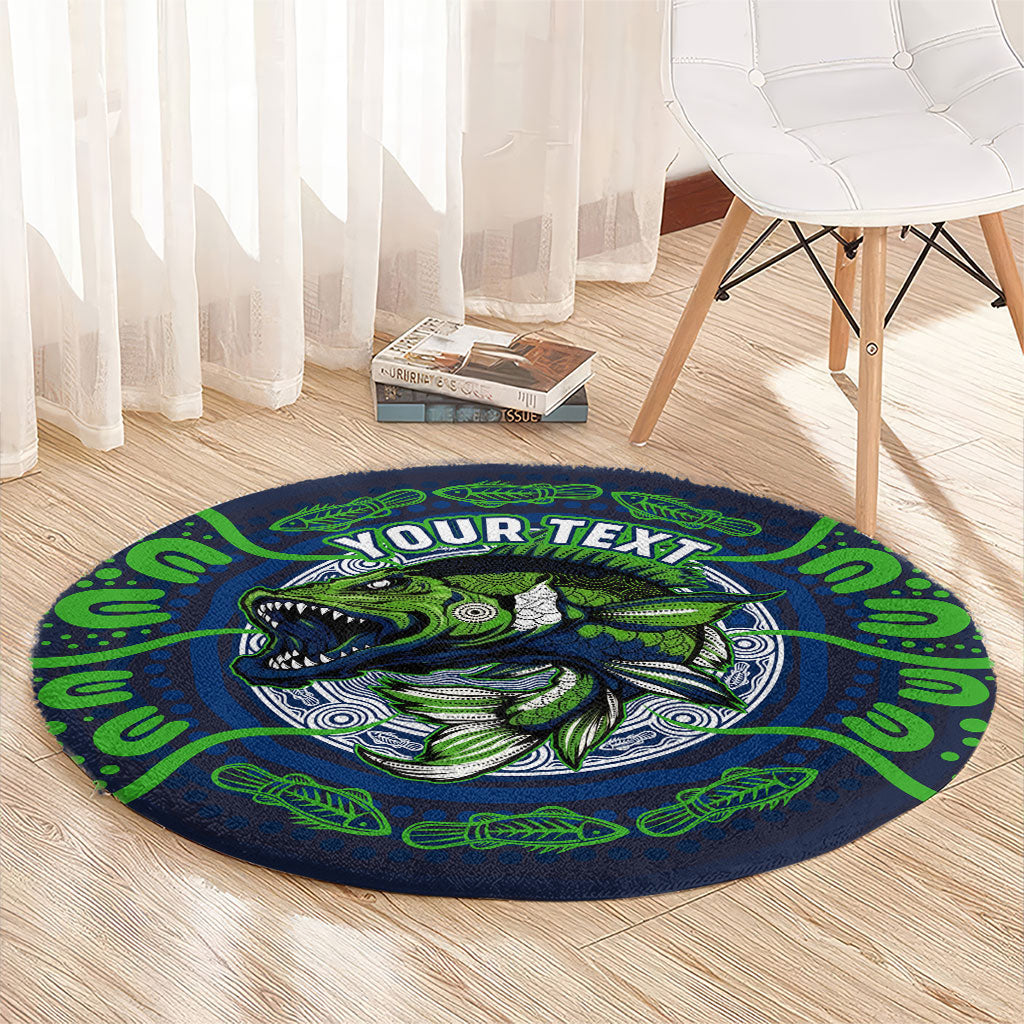 Personalised Barramundi Fishing Round Carpet Aboriginal Dot Art Fierce Fish