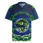 Personalised Barramundi Fishing Rugby Jersey Aboriginal Dot Art Fierce Fish