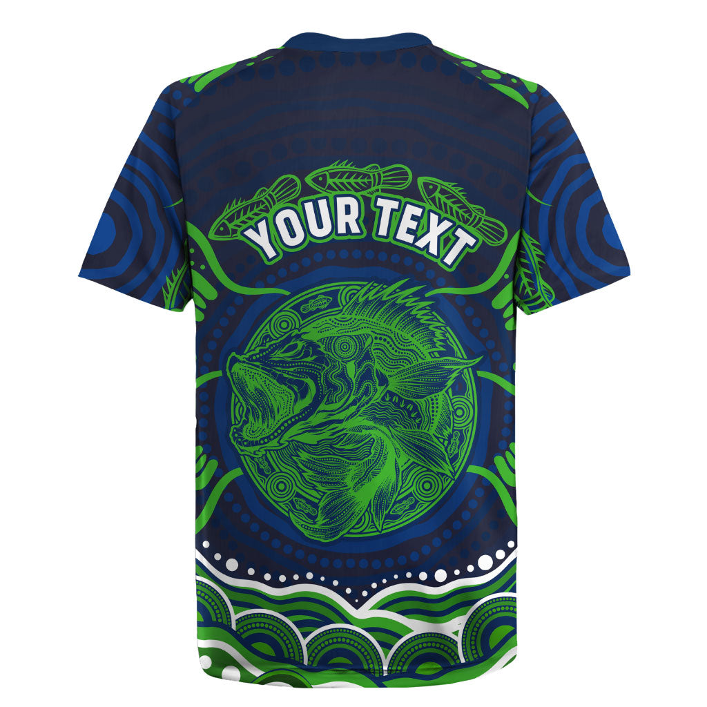 Personalised Barramundi Fishing Rugby Jersey Aboriginal Dot Art Fierce Fish