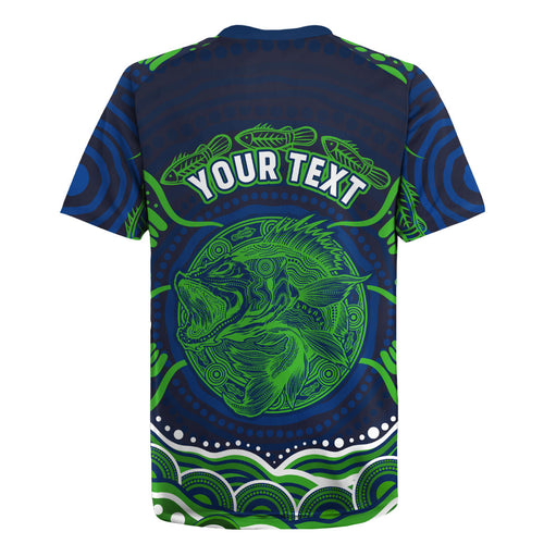 Personalised Barramundi Fishing Rugby Jersey Aboriginal Dot Art Fierce Fish