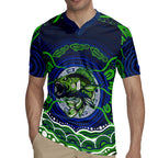 Personalised Barramundi Fishing Rugby Jersey Aboriginal Dot Art Fierce Fish
