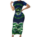 Personalised Barramundi Fishing Short Sleeve Bodycon Dress Aboriginal Dot Art Fierce Fish