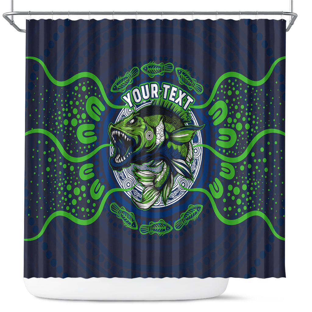 Personalised Barramundi Fishing Shower Curtain Aboriginal Dot Art Fierce Fish
