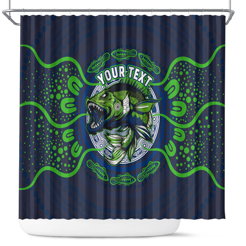 Personalised Barramundi Fishing Shower Curtain Aboriginal Dot Art Fierce Fish
