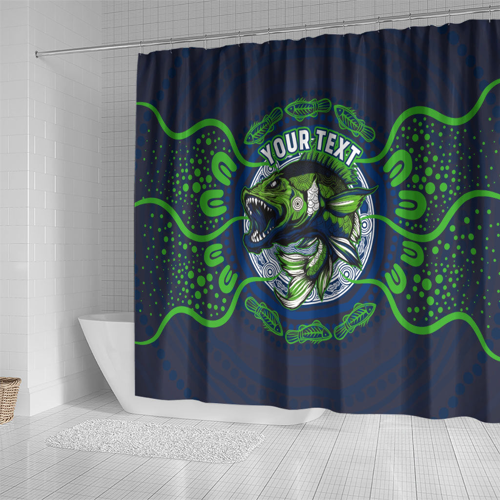 Personalised Barramundi Fishing Shower Curtain Aboriginal Dot Art Fierce Fish