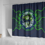 Personalised Barramundi Fishing Shower Curtain Aboriginal Dot Art Fierce Fish