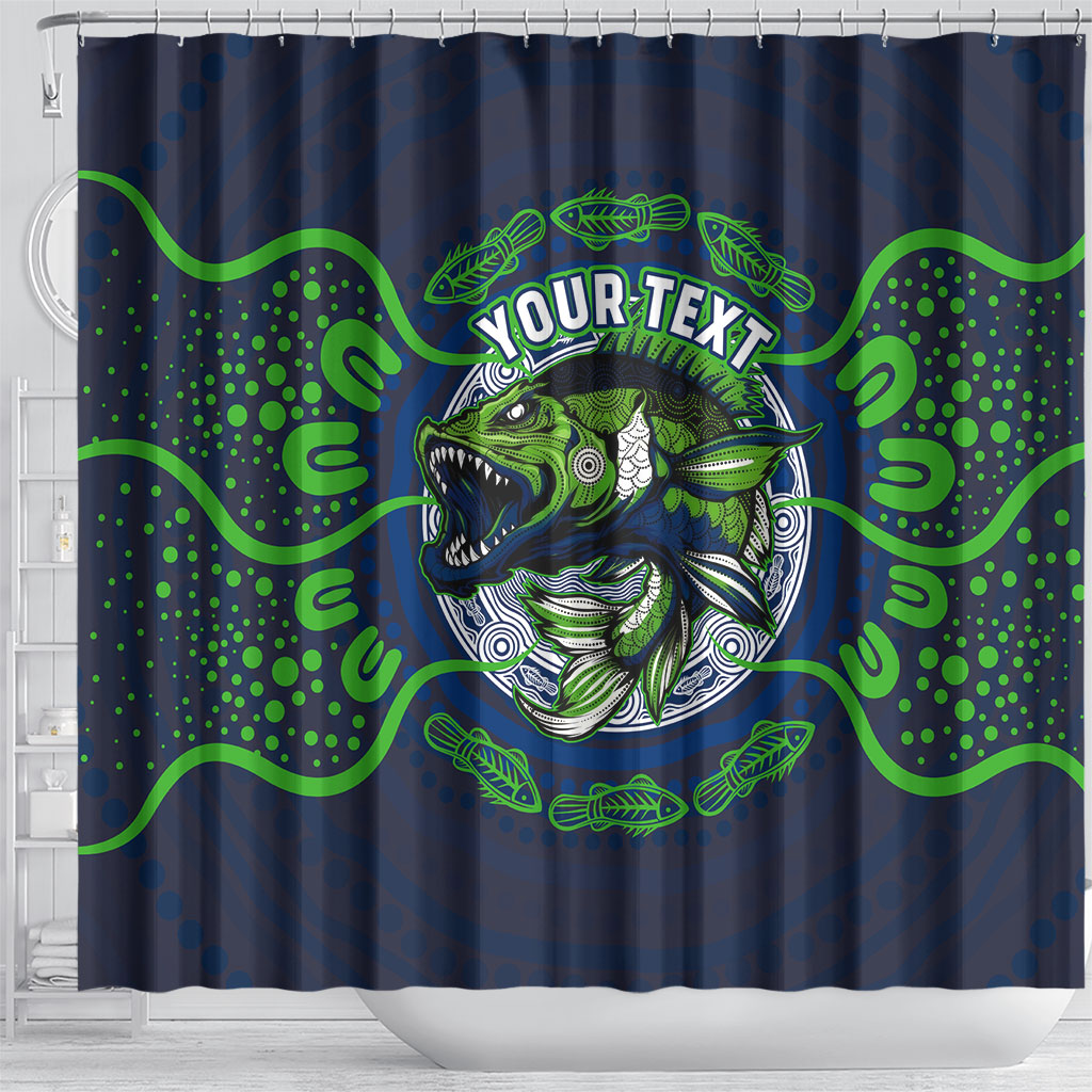 Personalised Barramundi Fishing Shower Curtain Aboriginal Dot Art Fierce Fish
