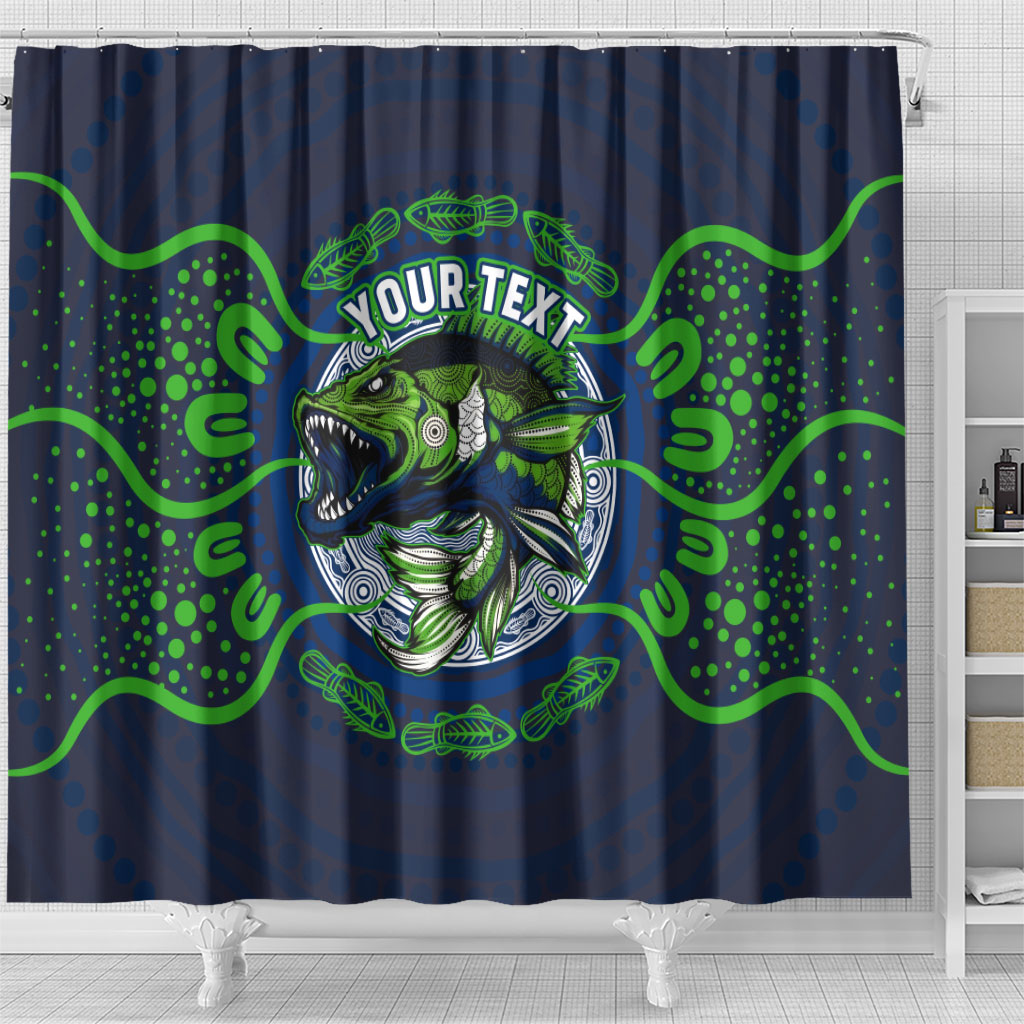 Personalised Barramundi Fishing Shower Curtain Aboriginal Dot Art Fierce Fish