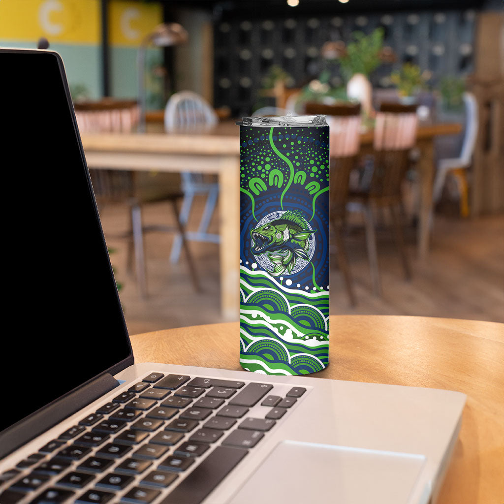 Personalised Barramundi Fishing Skinny Tumbler Aboriginal Dot Art Fierce Fish