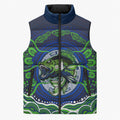 Personalised Barramundi Fishing Sleeveless Puffer Jacket Aboriginal Dot Art Fierce Fish
