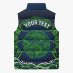 Personalised Barramundi Fishing Sleeveless Puffer Jacket Aboriginal Dot Art Fierce Fish