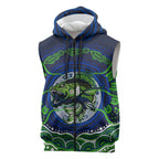 Personalised Barramundi Fishing Sleeveless Zip Hoodie Aboriginal Dot Art Fierce Fish