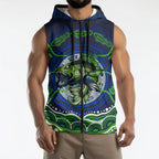 Personalised Barramundi Fishing Sleeveless Zip Hoodie Aboriginal Dot Art Fierce Fish