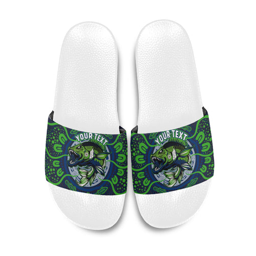 Personalised Barramundi Fishing Slide Sandals Aboriginal Dot Art Fierce Fish