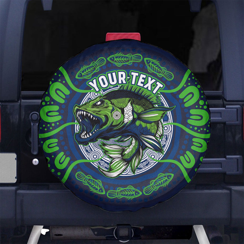 Personalised Barramundi Fishing Spare Tire Cover Aboriginal Dot Art Fierce Fish