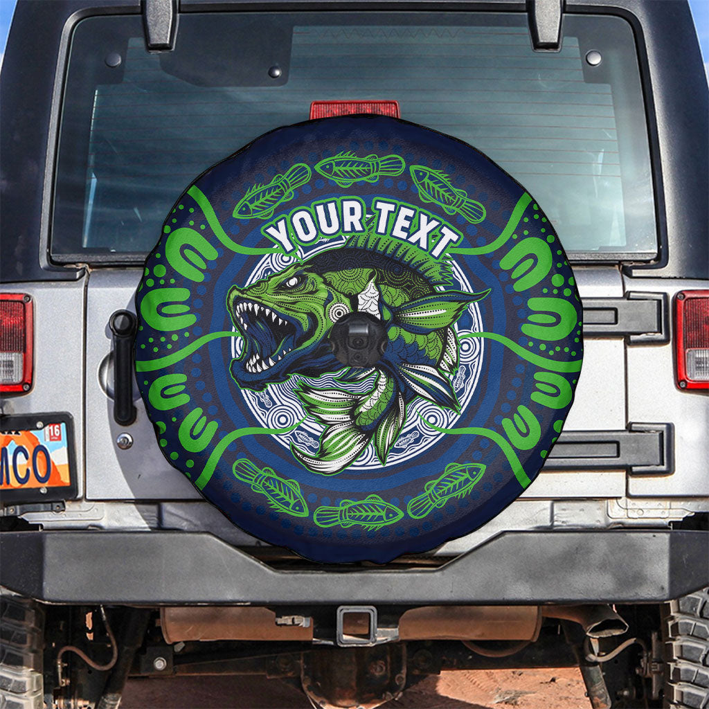 Personalised Barramundi Fishing Spare Tire Cover Aboriginal Dot Art Fierce Fish