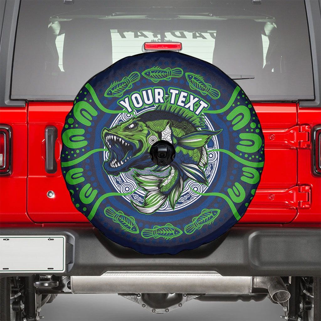 Personalised Barramundi Fishing Spare Tire Cover Aboriginal Dot Art Fierce Fish
