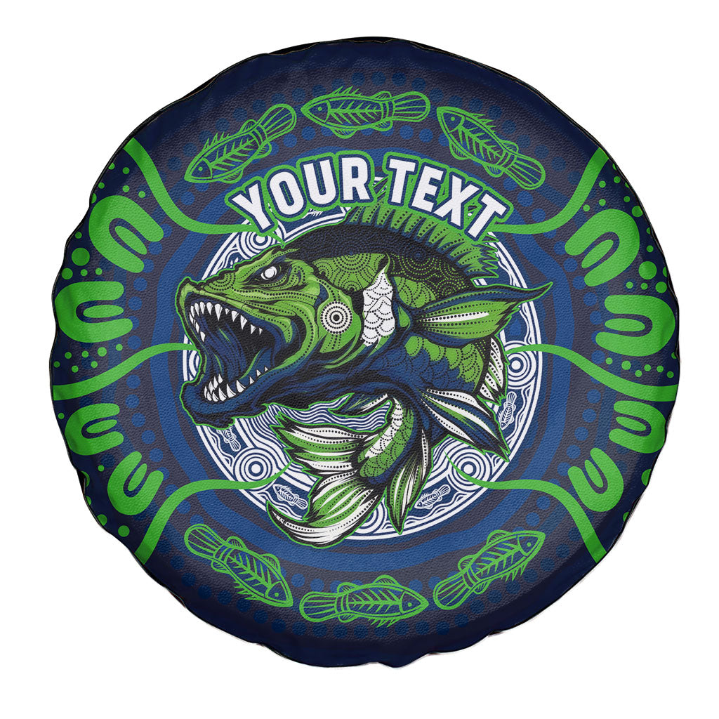 Personalised Barramundi Fishing Spare Tire Cover Aboriginal Dot Art Fierce Fish