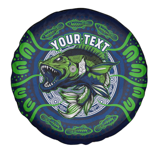 Personalised Barramundi Fishing Spare Tire Cover Aboriginal Dot Art Fierce Fish