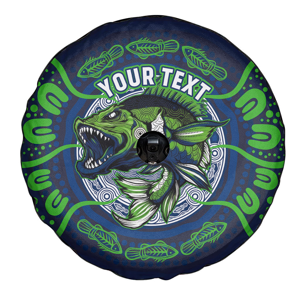 Personalised Barramundi Fishing Spare Tire Cover Aboriginal Dot Art Fierce Fish