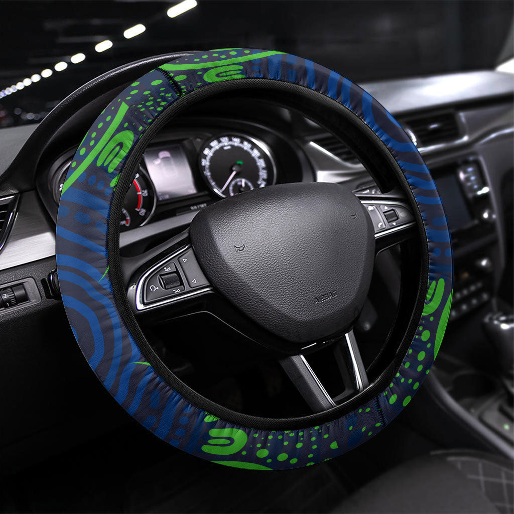 Barramundi Fishing Steering Wheel Cover Aboriginal Dot Art Fierce Fish
