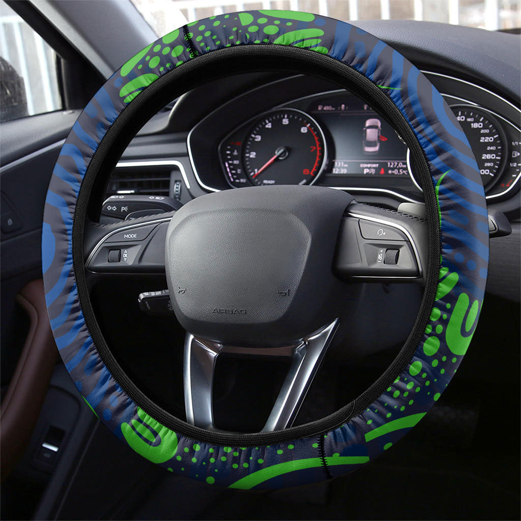 Barramundi Fishing Steering Wheel Cover Aboriginal Dot Art Fierce Fish