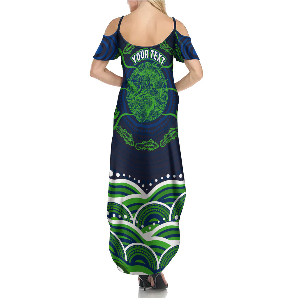 Personalised Barramundi Fishing Summer Maxi Dress Aboriginal Dot Art Fierce Fish