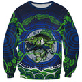 Personalised Barramundi Fishing Sweatshirt Aboriginal Dot Art Fierce Fish
