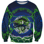 Personalised Barramundi Fishing Sweatshirt Aboriginal Dot Art Fierce Fish