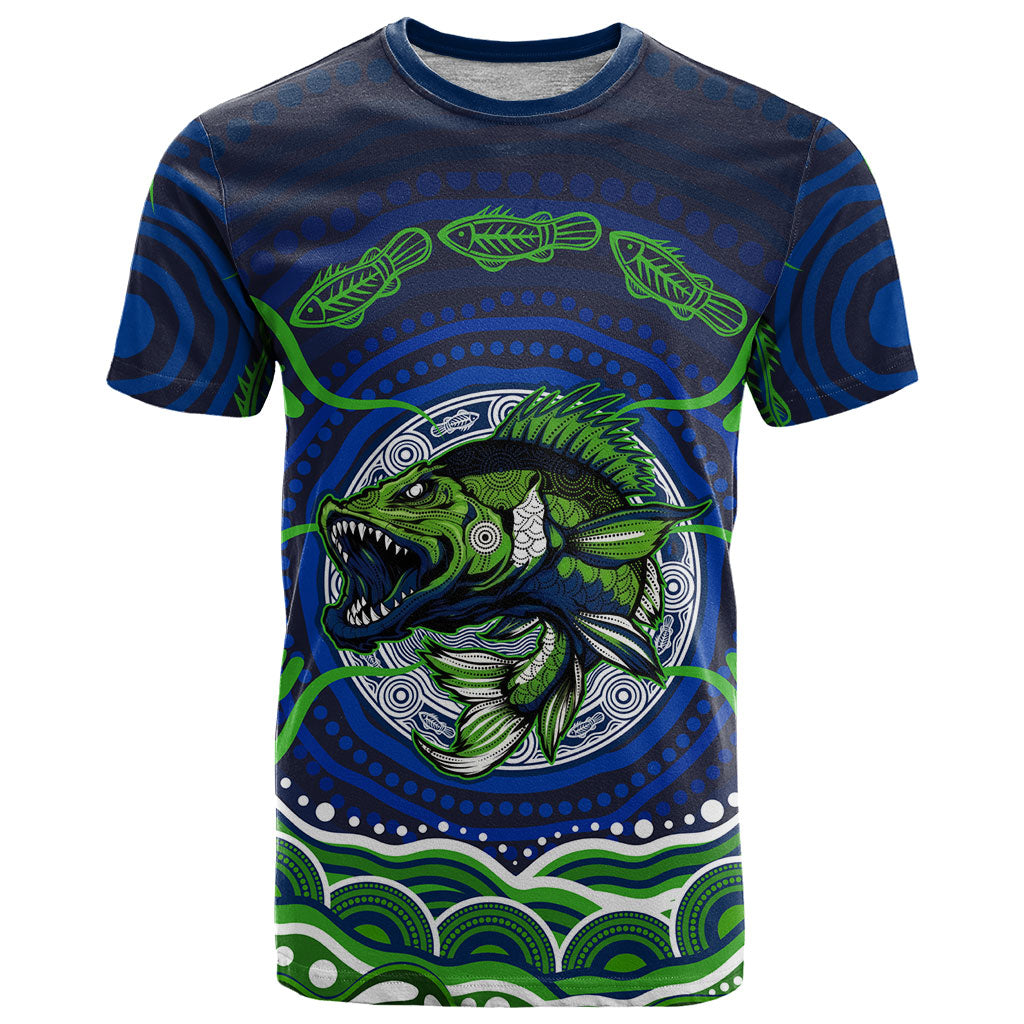Personalised Barramundi Fishing T Shirt Aboriginal Dot Art Fierce Fish