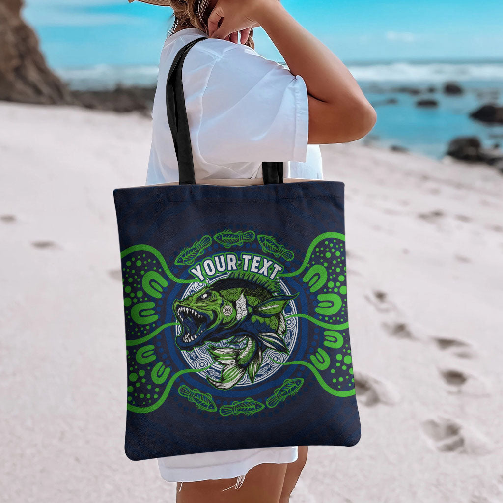 Personalised Barramundi Fishing Tote Bag Aboriginal Dot Art Fierce Fish