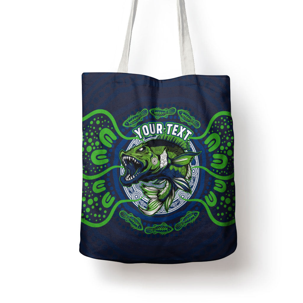 Personalised Barramundi Fishing Tote Bag Aboriginal Dot Art Fierce Fish