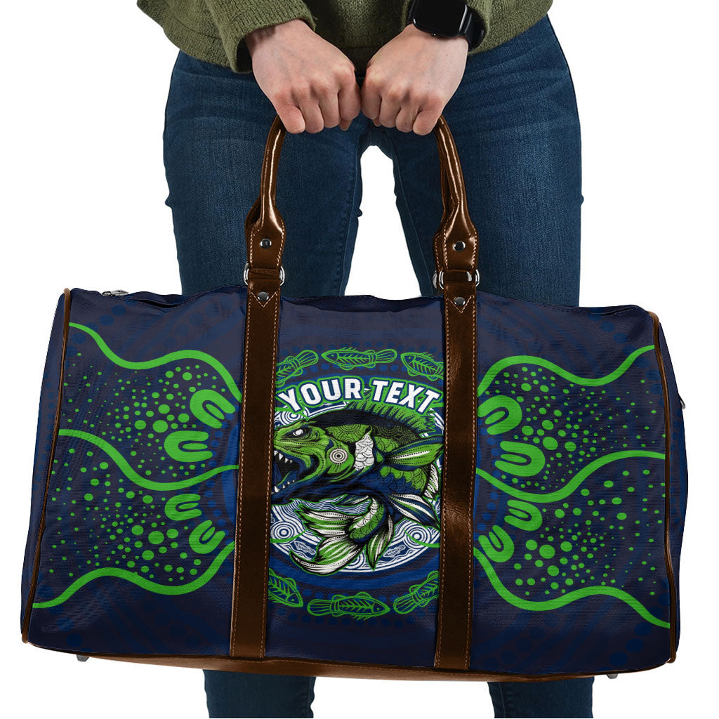 Personalised Barramundi Fishing Travel Bag Aboriginal Dot Art Fierce Fish