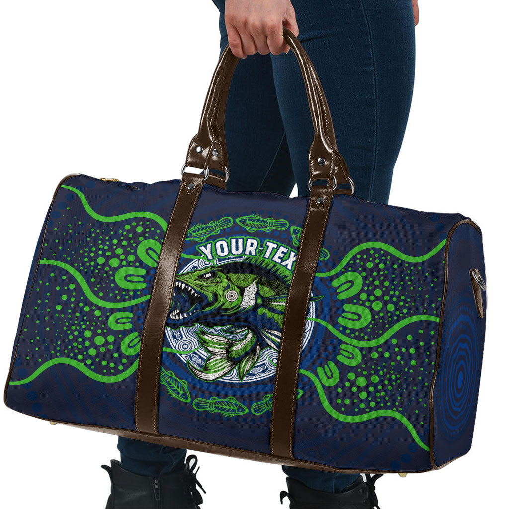 Personalised Barramundi Fishing Travel Bag Aboriginal Dot Art Fierce Fish
