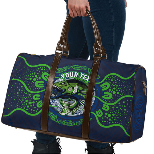 Personalised Barramundi Fishing Travel Bag Aboriginal Dot Art Fierce Fish