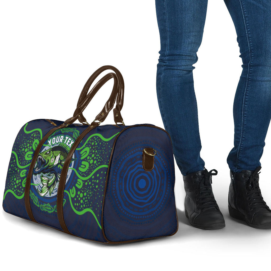 Personalised Barramundi Fishing Travel Bag Aboriginal Dot Art Fierce Fish