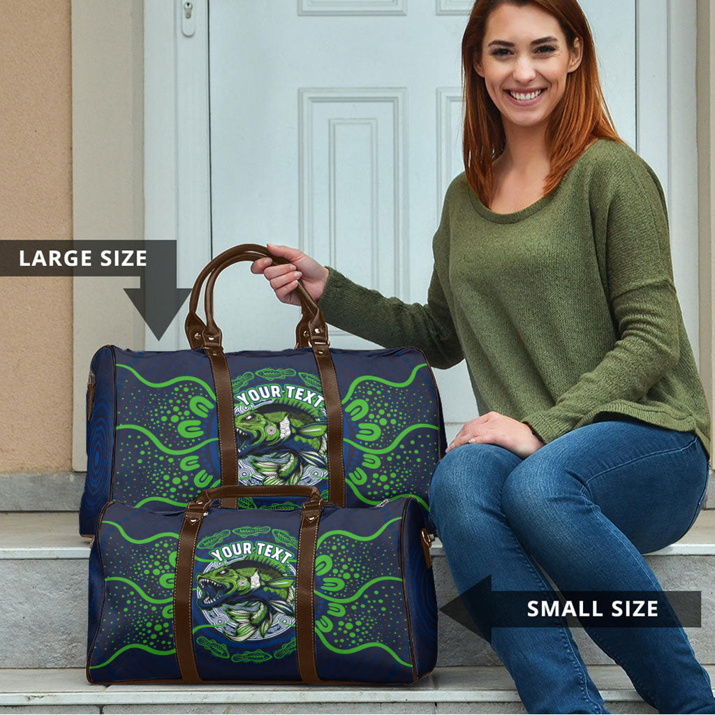 Personalised Barramundi Fishing Travel Bag Aboriginal Dot Art Fierce Fish