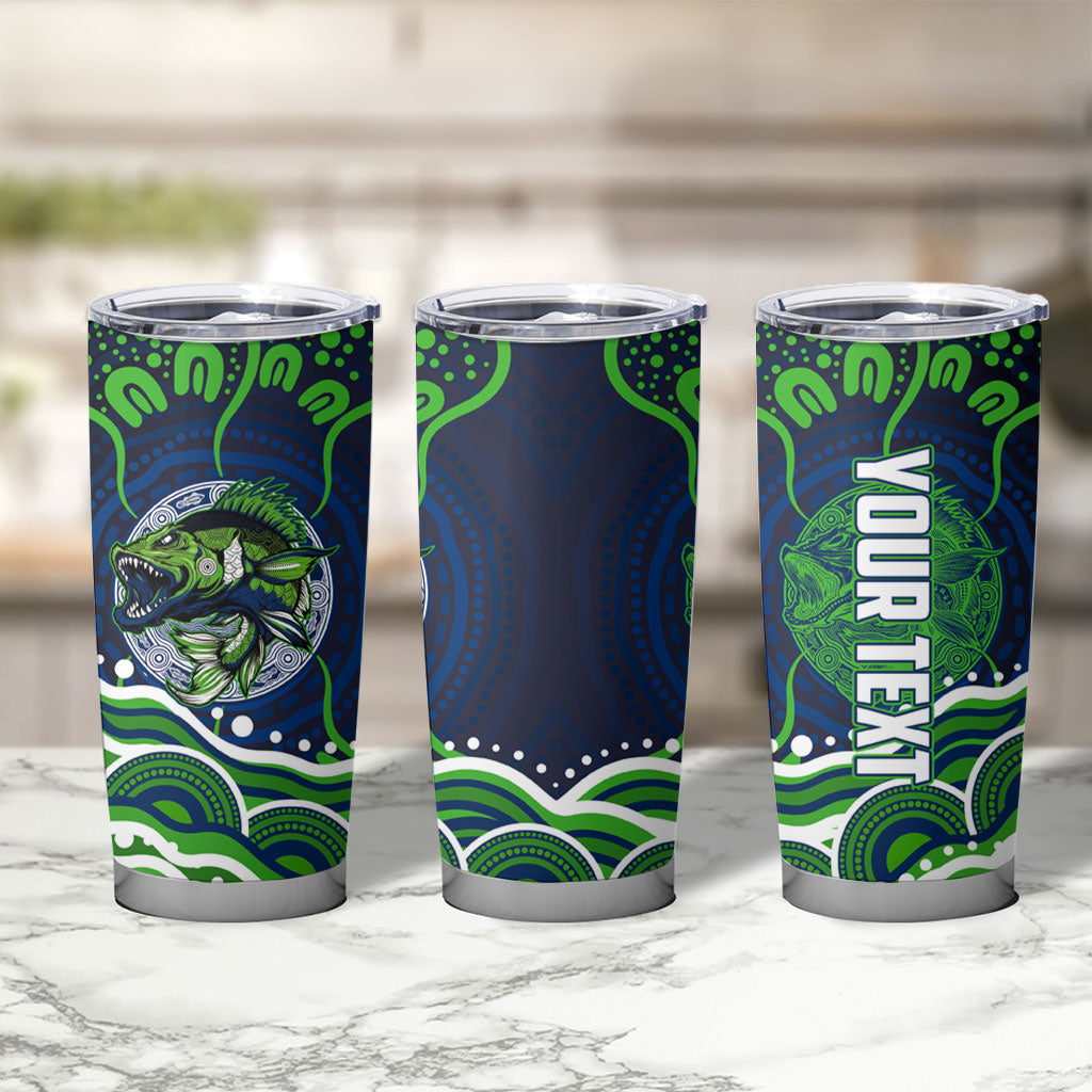 Personalised Barramundi Fishing Tumbler Cup Aboriginal Dot Art Fierce Fish