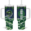 Personalised Barramundi Fishing Tumbler With Handle Aboriginal Dot Art Fierce Fish