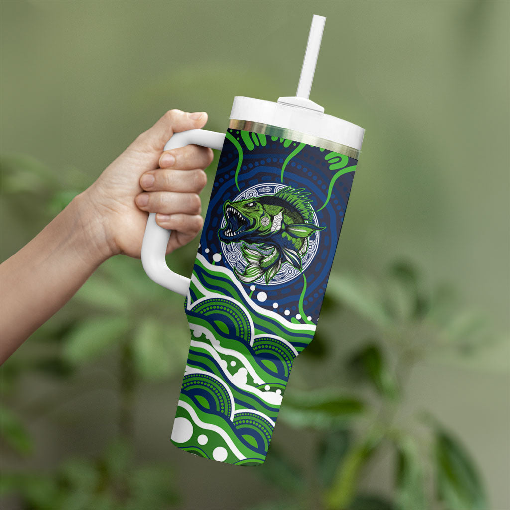 Personalised Barramundi Fishing Tumbler With Handle Aboriginal Dot Art Fierce Fish