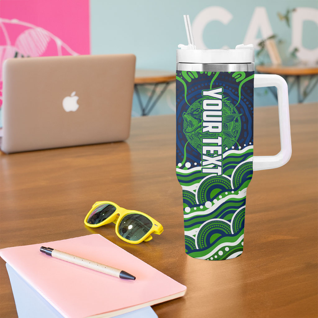 Personalised Barramundi Fishing Tumbler With Handle Aboriginal Dot Art Fierce Fish