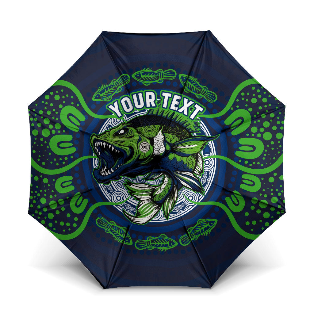 Personalised Barramundi Fishing Umbrella Aboriginal Dot Art Fierce Fish
