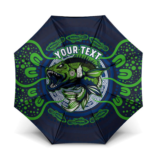 Personalised Barramundi Fishing Umbrella Aboriginal Dot Art Fierce Fish