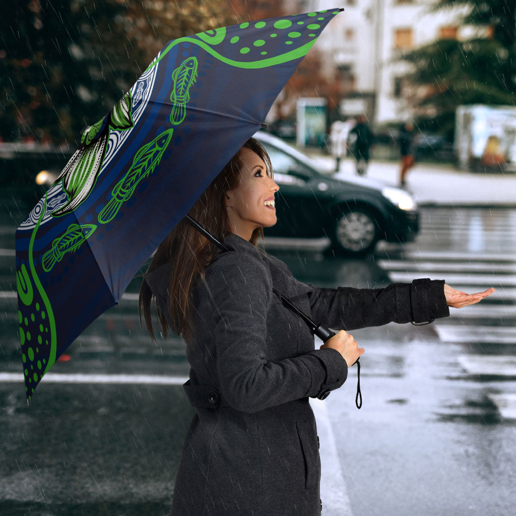 Personalised Barramundi Fishing Umbrella Aboriginal Dot Art Fierce Fish