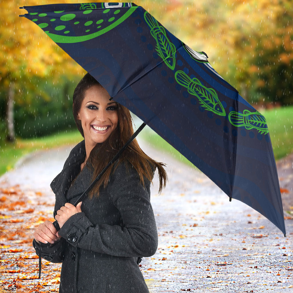Personalised Barramundi Fishing Umbrella Aboriginal Dot Art Fierce Fish